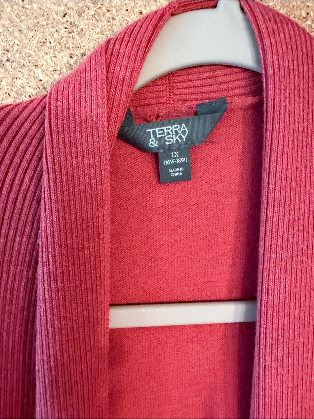Terra & Sky Long Open-Front Cardigan in Coral Pink Size XL - Picture 6 of 7